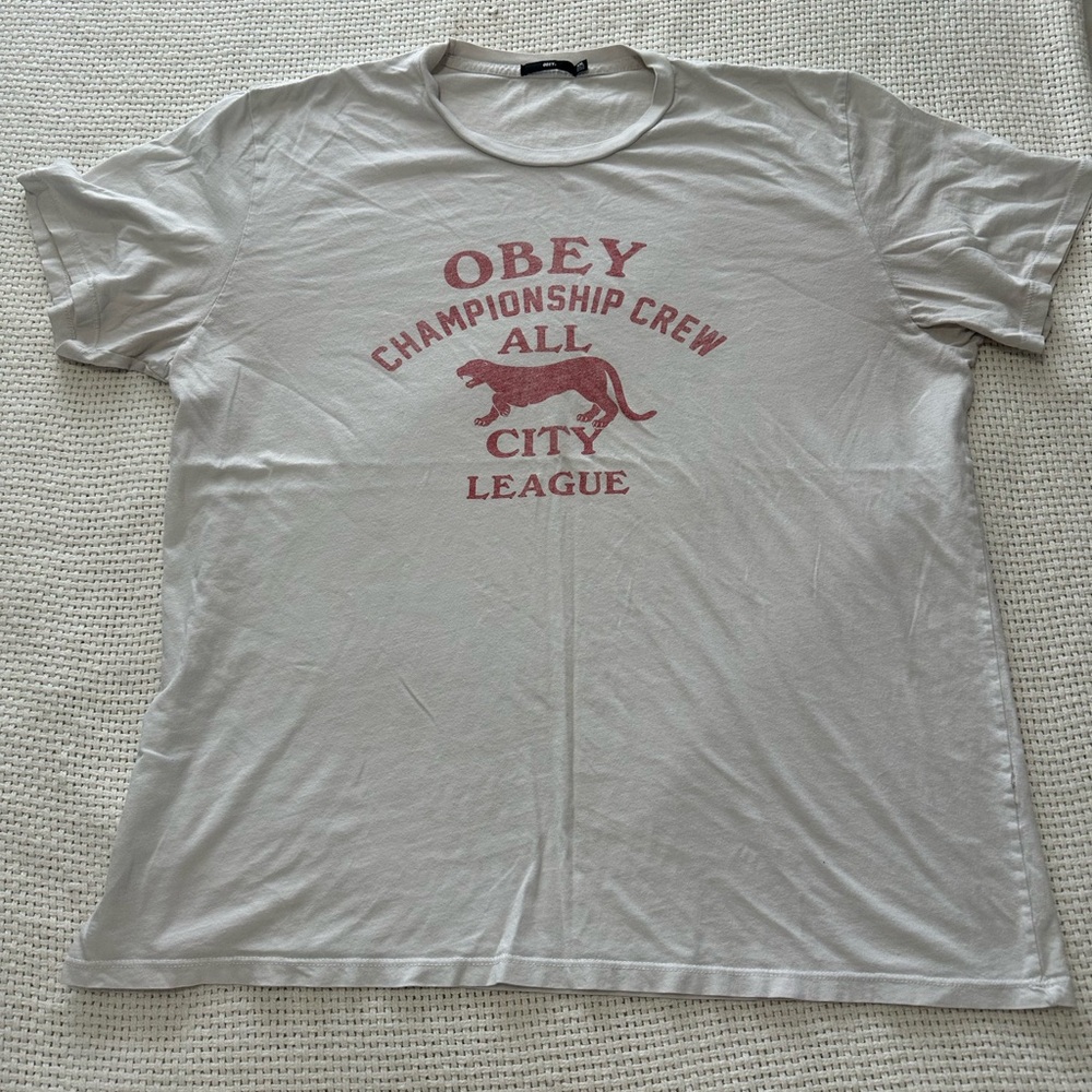 Men's OBEY All City Panther White Graphic Short Sleeve Tee T-Shirt Top XXL